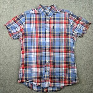 Barbour Shirt Mens XL Blue Plaid Short Sleeve Button Down Tailored Fit Cotton